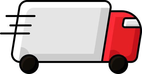 Isolated Red And White Delivery Truck Flat Icon.