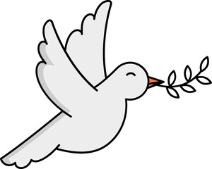 Fly Dove Holding Leaves Icon In Grey Color.