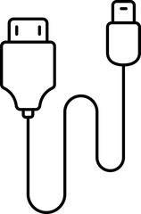 Isolated USB Cord Icon In Black Line Art.