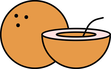 Coconut Fruit With Drink Icon In Orange Color.