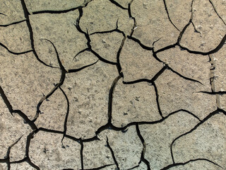 Effetti dei cambiamenti climatici: terreno ricoperto di crepe a causa della siccità