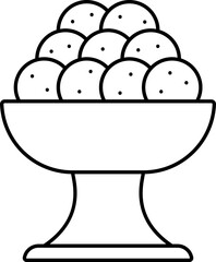 Black Line Art Illustration Of Sweets Ball Bowl Icon.