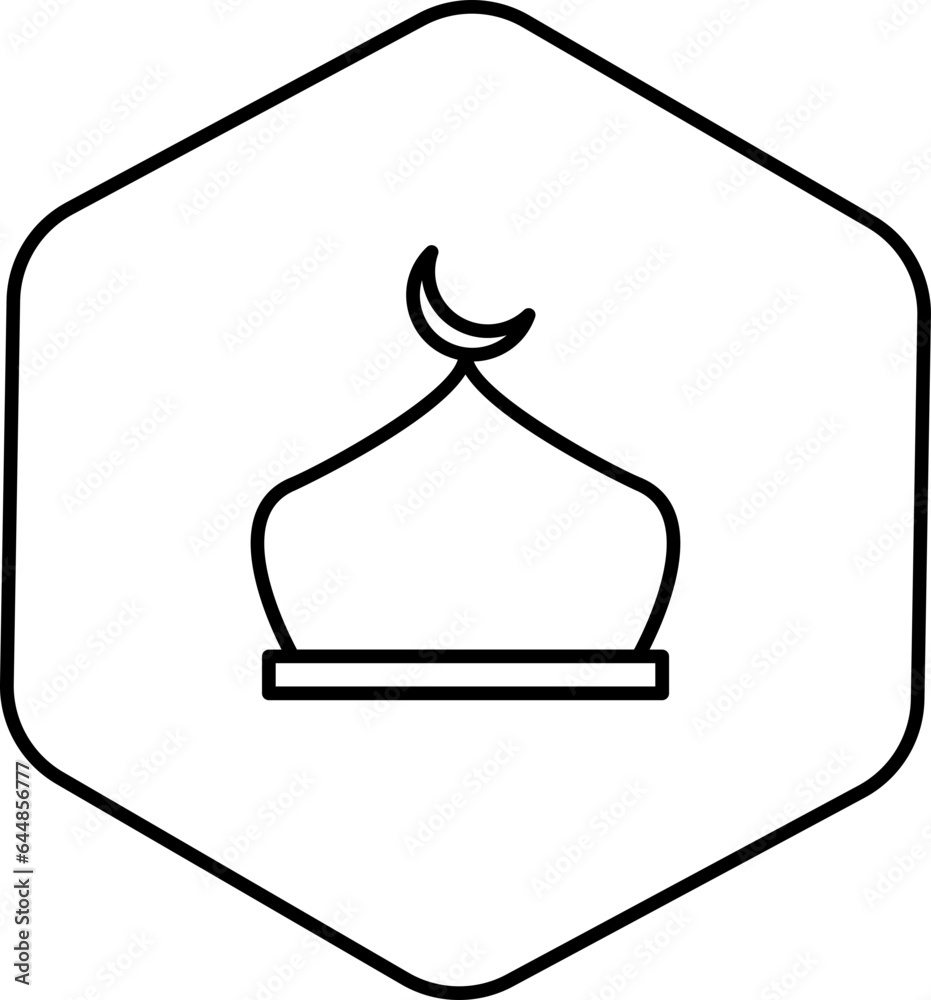 Poster Black Linear Style Muslim Dome On Hexagon Icon.