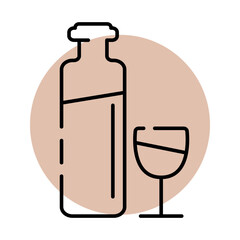 Vector icon of a bottle of wine and a glass
