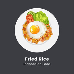 Fried rice. Indonesian food. Vector illustration.