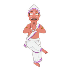 Cheerful Young Man Doing Sattriya Nritya Over White Background.