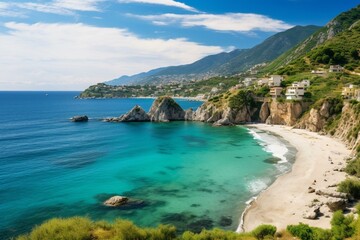 Fototapeta na wymiar Scenic coastal area with beautiful beach in Capo Vaticano, Calabria. Generative AI