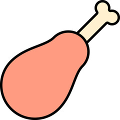Isolated Leg Chicken Flat Icon In Orange And Yellow Color.