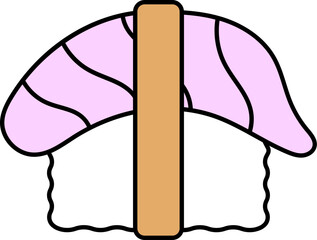 Brown And Pink Nigiri Dish Icon In Flat Style.