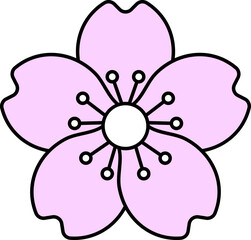 Pink Cherry Flower Flat Icon On White Background.