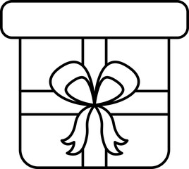 Black Outline Gift Box Icon Or Symbol.