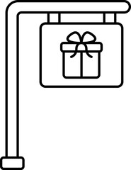 Gift Sign Board Icon In Thin Line Art.