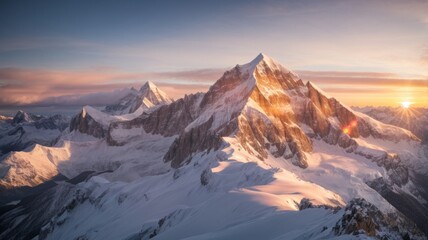 Obraz premium Alpenglow Sunrise: Nature's Radiance, Generative AI