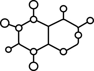 Illustration Of Molecule Flat Icon In Black Stroke.