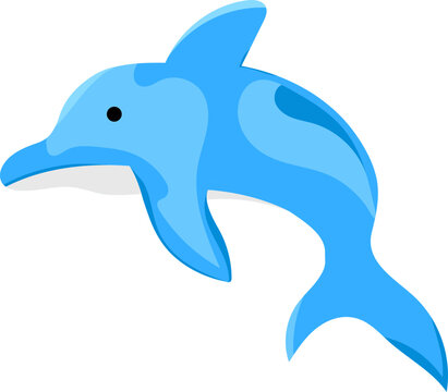 Flat Dolphin Fish Cartoon Icon In Blue Color.