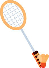 Badminton Racket With Cock Flat Icon In Orange Color.