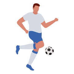 Faceless Footballer Man Kicking Soccer Ball In Flat Style.