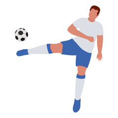 Flat Illustration Of Faceless Young Football Player Man Kicking Soccer.