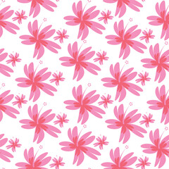 Fototapeta premium Vector floral seamless pattern of pink flowers on a white background.