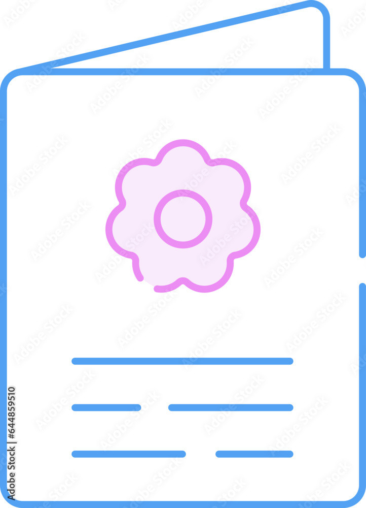 Poster Floral Card Pink And Blue Thin Line Art Icon.