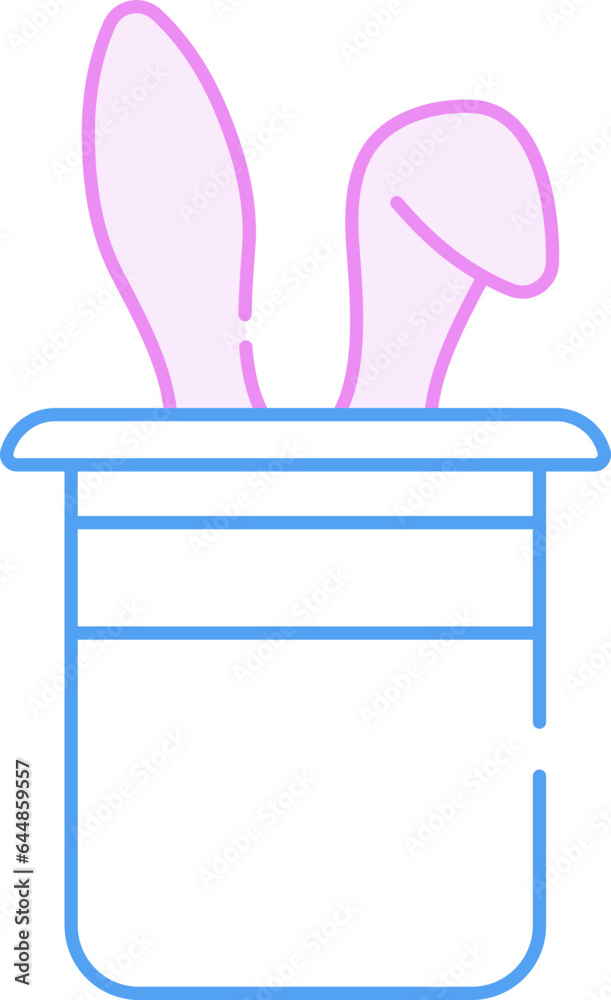 Sticker Bunny Magic Hat Blue And Pink Thin Line Art.