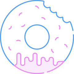 Bite Cut Donuts Blue And Pink Stroke Icon.