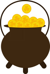 Isolated Clover Coin Cauldron Icon In Brown And Yellow Color.
