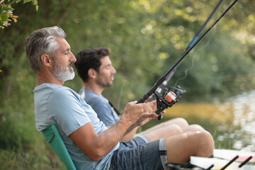 two male friends with net and rod