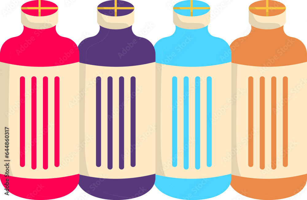 Sticker colors bottles collection icon in flat style.