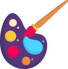 Coloring Brush With Palette Element In Flat Style.