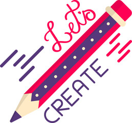 Red And Purple Lets Create Text With Pencil On White Background For Sticker Or Label Design.