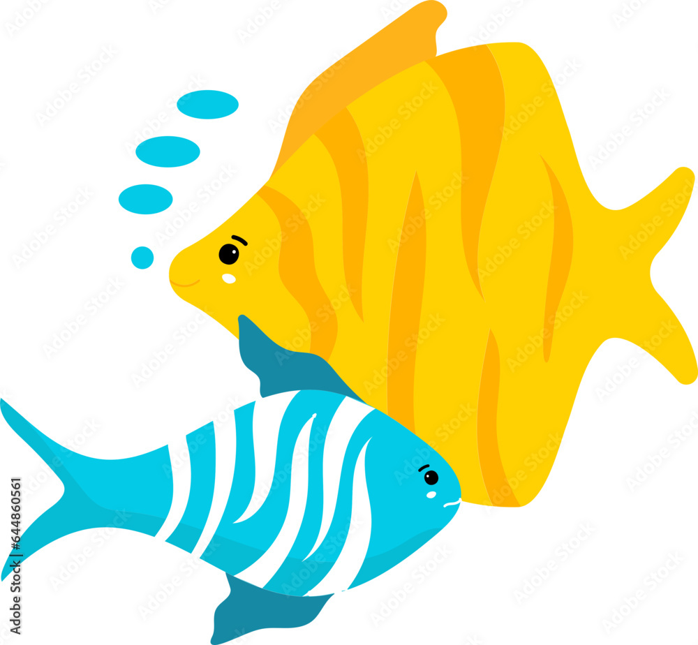 Poster Two Type Fish Blue And Yellow Icon In Opposite Side.