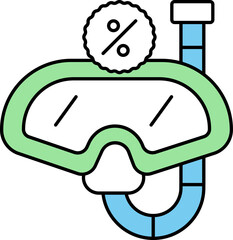 Discount For Diving Mask Icon In Green And Blue Color.