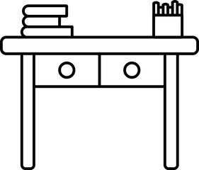 Book And Chalk Box On Desk Icon In Line Art.