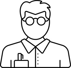 Eye Glasses Wearing Young Male Teacher Cartoon Icon In Thin Line Art.