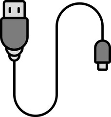 Usb Cable Flat Icon In Grey Color.