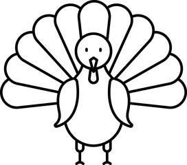 Turkey Bird Icon In Thin Line Art.