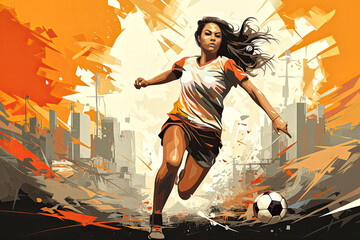 Female soccer football player chasing the ball.
