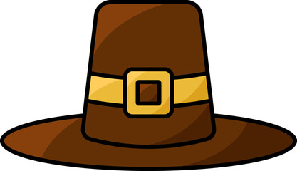 Isolated Pilgrim Hat Flat Icon In Brown And Yellow Color.