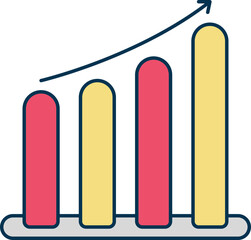 Red And Yellow Growing Bar Graph Flat Icon.