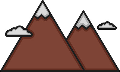 Grey And Brown Mountain With Cloud Flat Icon.
