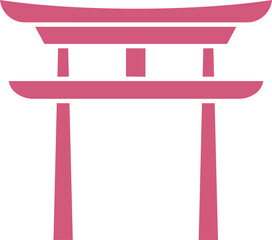 Pink Torii Gate Icon In Flat Style.