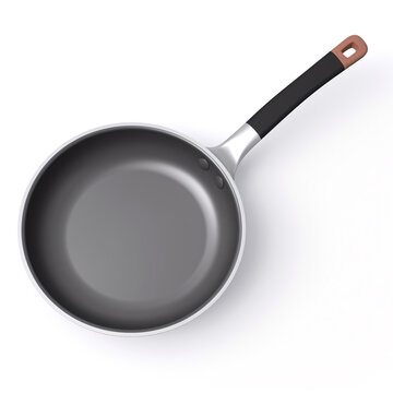 3D representation of a frying pan icon. Culinary tools. Standalone element against a white canvas.