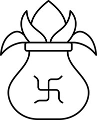 Swastika Symbol Kalash Black Thin Line Art Icon.