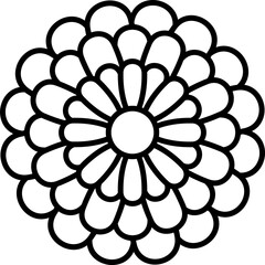 Black Outline Illustration Of Marigold Flower Icon.