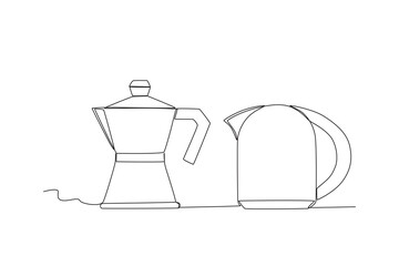 Two beautiful teapots. Cooking and kitchen tools one-line drawing