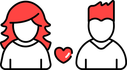 Lovers Cartoon Icon In Red And White Color.