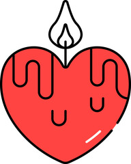 Burning Heart Candle Red Icon In Flat Style.