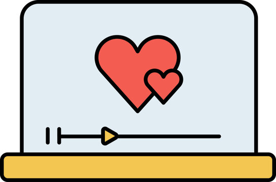 Romantic Video Streaming Laptop Tricolor Icon.