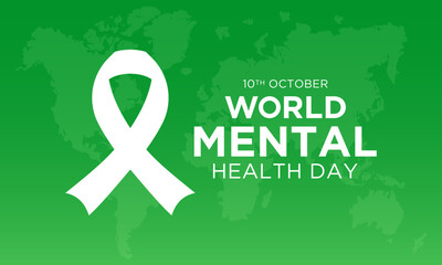 Vector illustration of World mental health day. October 10. Green awareness ribbon icon vector isolated on a white background. Health awareness concept for banner banner design.